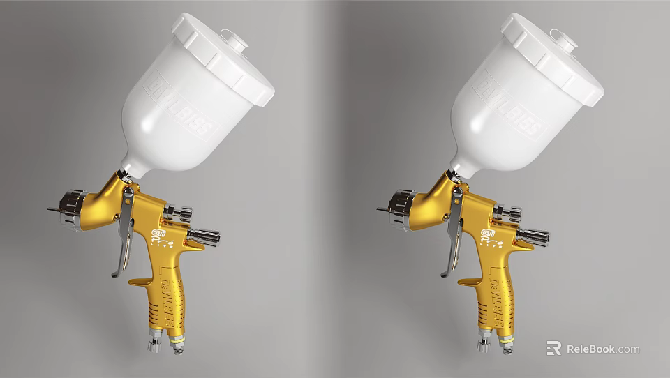 Industrial Spray Gun Equipment With Golden Body And White Paint Cup Professional Tool 3d model 