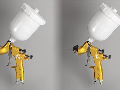 Industrial Spray Gun Equipment With Golden Body And White Paint Cup Professional Tool 3d model