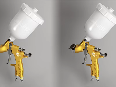 Industrial Spray Gun Equipment With Golden Body And White Paint Cup Professional Tool 3d model