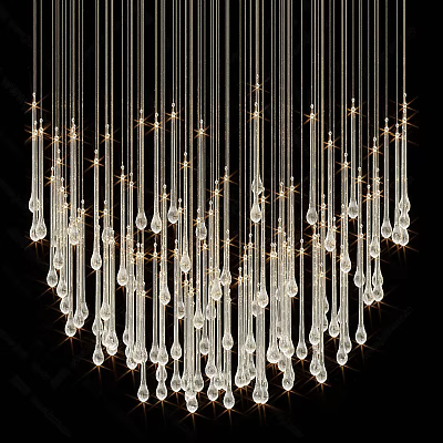 Elegant Long Hanging Chandelier With Multiple Transparent Sparkling Crystal Pendants 3d model