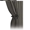 Gray Striped Fabric Curtains With Decorative Tieback For Home Windows