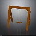 Orange Wooden Swing Set With Frame Hanging Seats And White Ropes