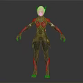 3D Sci Fi Female Character With Pink Hair Cat Ears And Black Blue Combat Suit