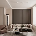 Elegant Modern Kitchen Interior With Open Layout Marble Bar Counter And Light Cabinets
