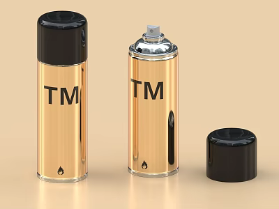 Shiny Gold Spray Cans Featuring TM Logo And Black Cap For Household Use 3d model