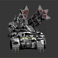 Advanced Futuristic Tank Featuring Silver Gray Camouflage And Red Triangular Missile Launchers