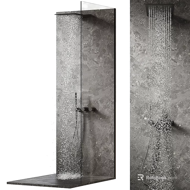 Sleek Modern Shower Head With Rainfall Water Flow On Textured Bathroom Wall 3d model 