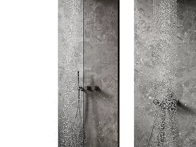 Sleek Modern Shower Head With Rainfall Water Flow On Textured Bathroom Wall 3d model