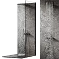 Sleek Modern Shower Head With Rainfall Water Flow On Textured Bathroom Wall