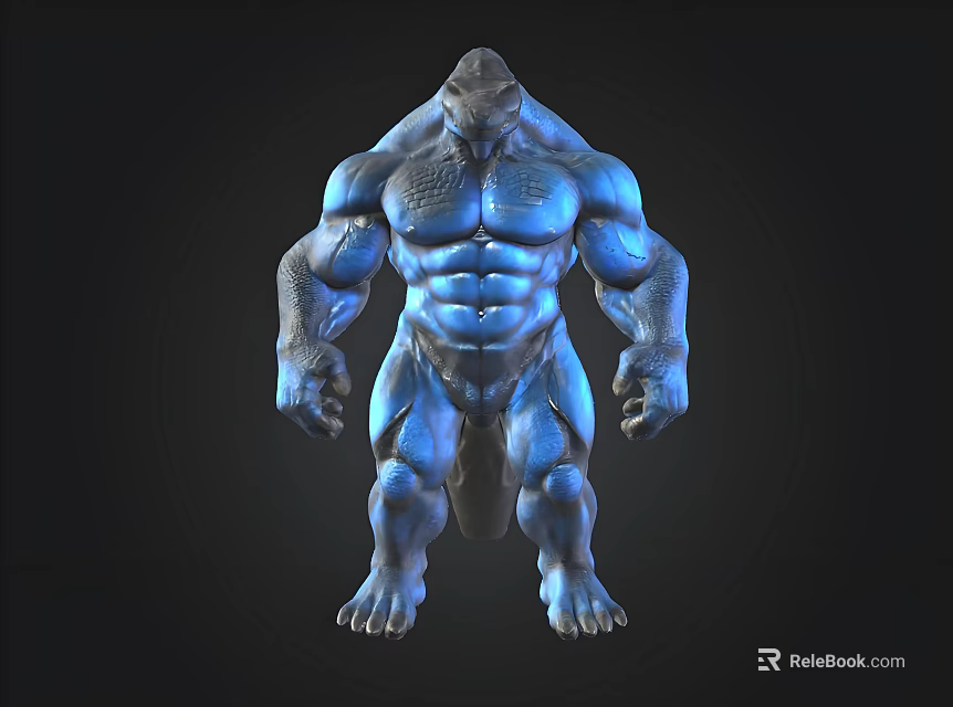Blue Muscular Mythical Creature With Detailed Textured Skin And Strong Build 3d model 
