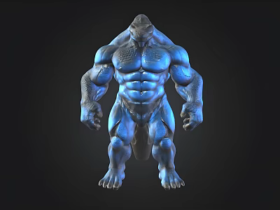 Blue Muscular Mythical Creature With Detailed Textured Skin And Strong Build 3d model