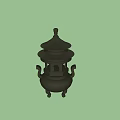 Traditional Black Ceramic Vessel with Multi Layered Structure Lid Handles and Base