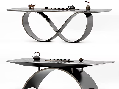 Modern Tea Table With Infinity And Curved Legs Featuring Tea Set And Teapot 3d model