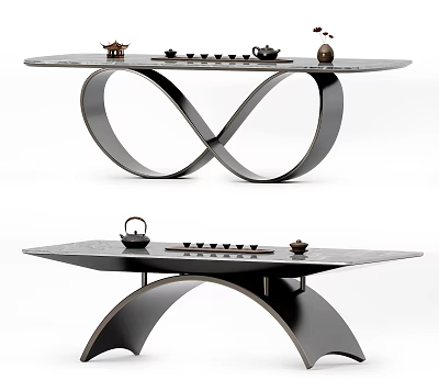 Modern Tea Table With Infinity And Curved Legs Featuring Tea Set And Teapot 3d model