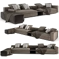 Modern Gray Fabric Sectional Sofa With Throw Pillows Blanket And Ottoman 3d model