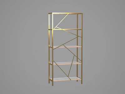 Minimalist Modern Geometric Decorative Cabinet with Golden Frame and Multiple Shelves 3d model
