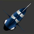 3D Model Of Cartoon Blue Aquatic Fish With White Stripes And Big Eyes