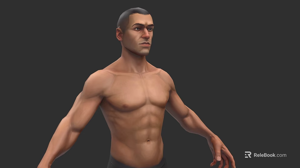 Shirtless Muscular Man Showing Well Built Physique And Strong Arms 3d model 