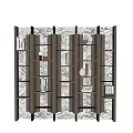 Modern Wooden Bookcase With Layered Shelves Books Decorative Vases And Marble Backdrop