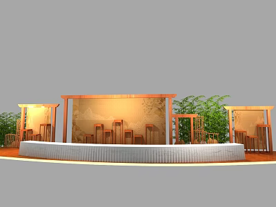 Wooden Display Shelves With Modern Design And Plant Decor For Retail Exhibition 3d model