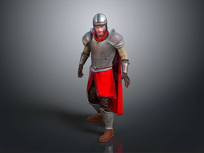Game Movie Character Wearing Silver Armor Red Cape And Medieval Helmet Warrior Figure 3d model