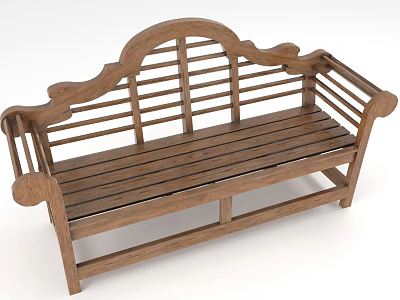 Wooden Outdoor Bench With Curved Backrest And Slatted Seat Design For Garden Patio 3d model