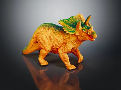Vibrant Triceratops Dinosaur Toy Figure With Green Orange Hues and Detailed Texture 3d model