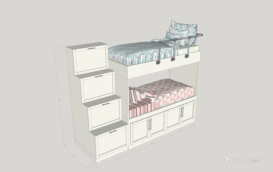 Practical Bunk Bed With Staircase Drawers And Built In Storage Cabinets 3d model