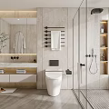 Modern Bathroom Interior With Double Vanity Large Mirror And Glass Shower Enclosure