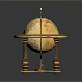 Vintage Globe With Ornate Golden Stand And Detailed Earth Surface