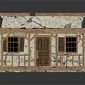 Traditional Rustic House Model With Cracked Stone Walls Wooden Porch And Framework