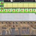Old Jar Sour Cabbage Noodle Restaurant with Menu Screens Wooden Tables and White Grid Walls