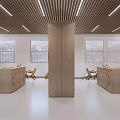 Modern Open Workspace With Wooden Shelves Ceiling Lights Workbench And Decorative Painting