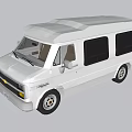 White Classic Chevrolet Van With Roof Rack Red Stripes And Side Windows