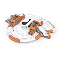 Industrial Orange White Circular Mechanical Component With Metallic Arms And Ring Structure