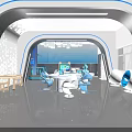 Futuristic Interior Design With Round Table Blue Lighting And Tech Inspired Chairs 3d model