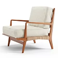 Modern Accent Chair with Wooden Frame Armrests and Beige Upholstered Seat Backrest