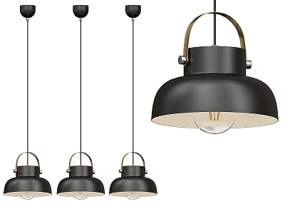 Modern Black Pendant Lights with Dome Shades Metal Frames and Gold Accent Rings 3d model