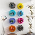 Colorful Circular Wall Decor with Small Plants and Various Decorative Ornaments 3d model