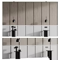 Modern Interior Wall Design With Wooden Panels White Surfaces Black Pendant Lights And Small Tables
