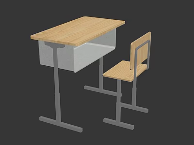 School Classroom Furniture With Wooden Desk And Metal Frame Student Chair 3d model