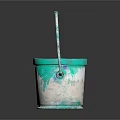 Turquoise Metal Paint Bucket With Handle And Dried Paint Stains