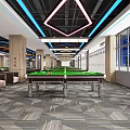 Modern Billiard Room Interior With Multiple Green Pool Tables Comfortable Seating And Stylish Lighting Fixtures