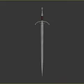 Medieval Sword With Metal Blade Red Hilt Decorative Guard On Gray Background
