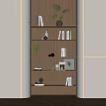 Modern Wooden Shelving Unit With LED Lighting Books Decorative Items And Potted Plants