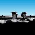 Traditional Chinese Waterfront Architecture With Pagoda Towers And Bridge Reflection