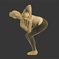 Woman Practicing Yoga Pose In Striped Sports Bra And Black Leggings On Grey Background