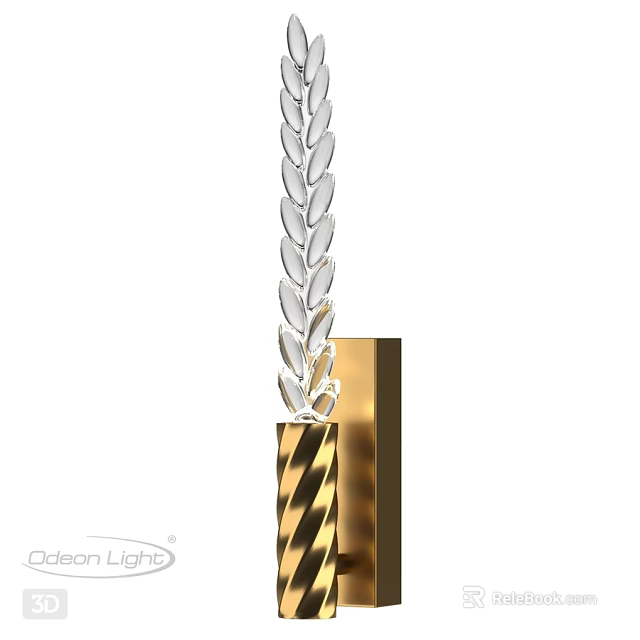 Elegant Modern Wall Lamp With Leaf Shaped Decoration And Gold Black Striped Base 3d model 