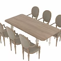 Modern Wooden Dining Table Set With Six Light Upholstered Chairs And Wooden Legs