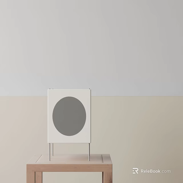 Minimalist Table Lamp With White Square Frame And Gray Circular Shade On Light Colored Tabletop Against Neutral Walls 3d model 